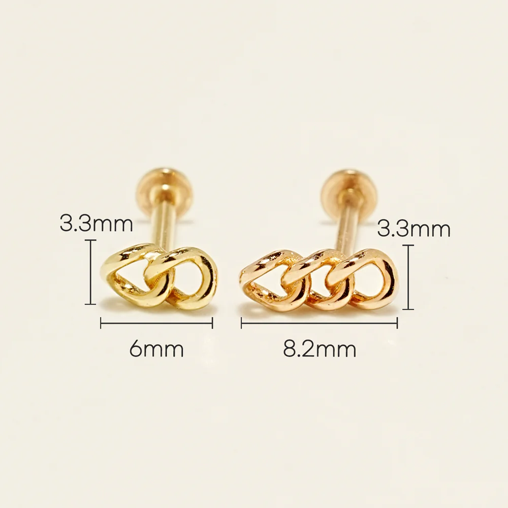 14K Gold Chain Internally Threaded Labret Piercing 18G16G - Image 13