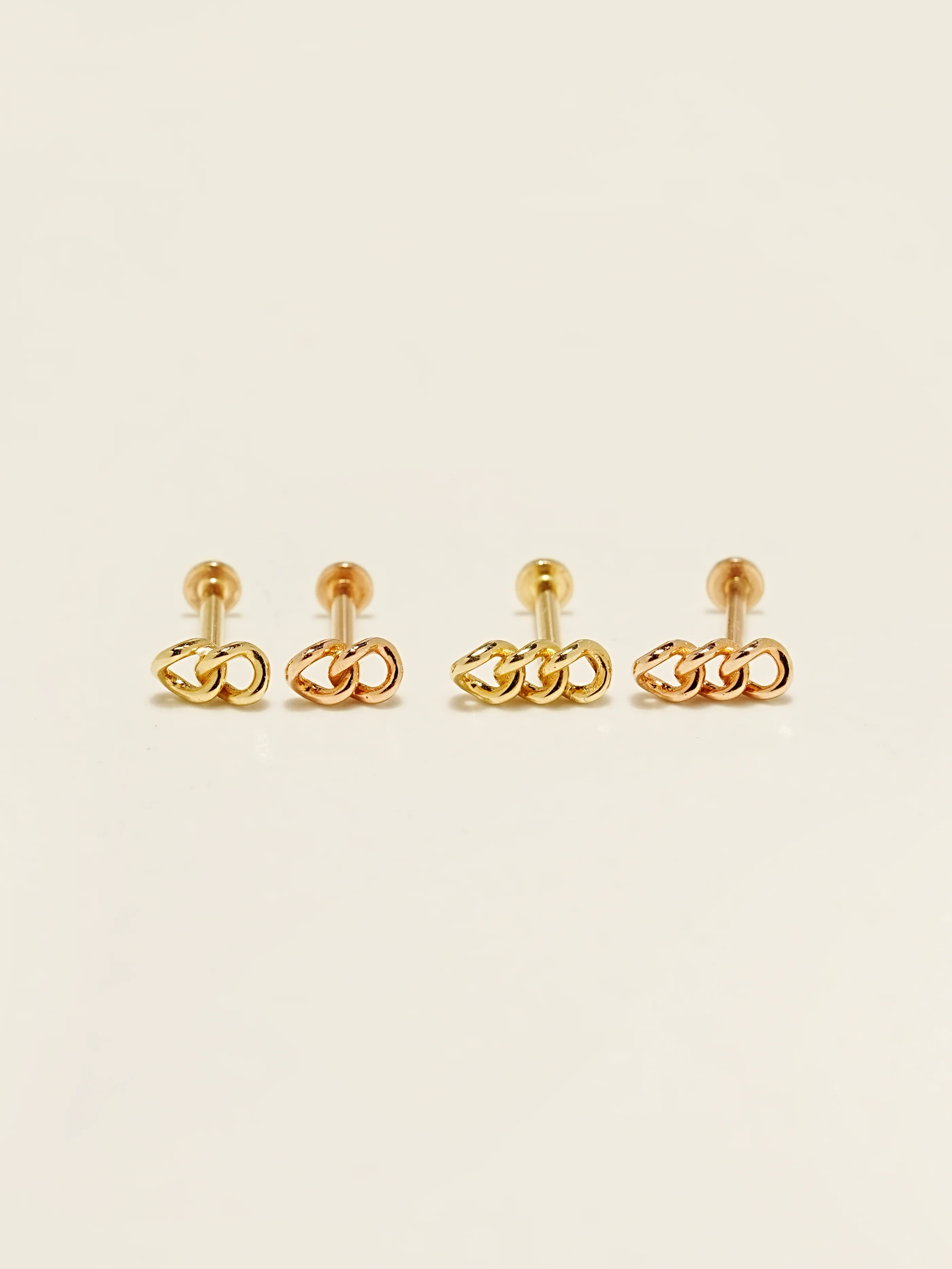 14K Gold Chain Internally Threaded Labret Piercing 18G16G - Image 9