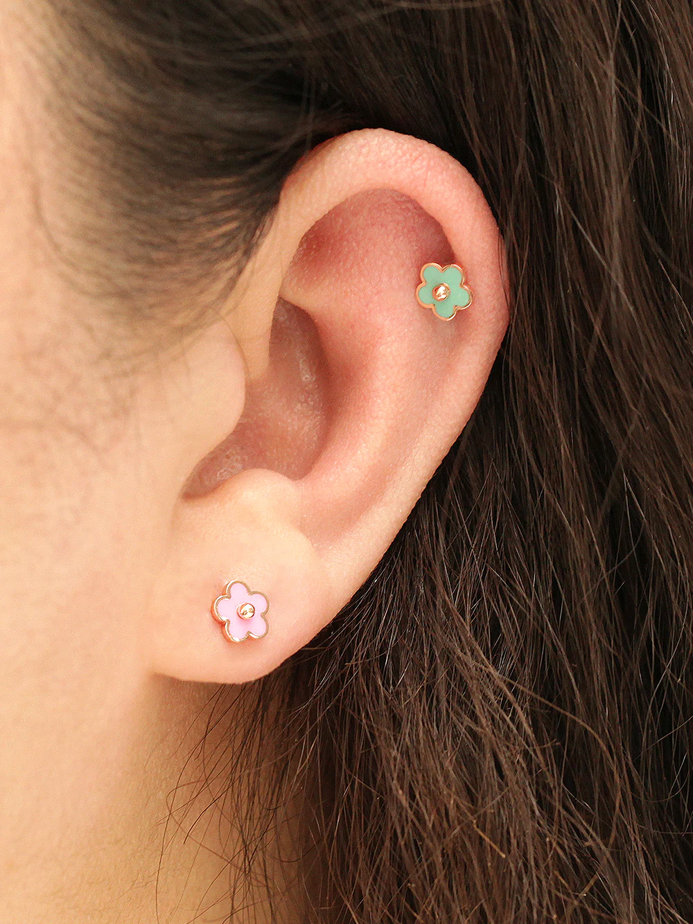 14K Gold Enamel Cherry Blossom Cartilage Earring 18G16G - Image 10