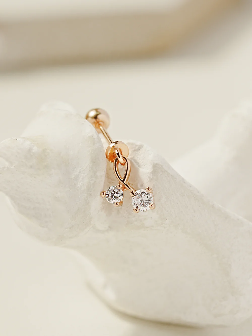 14K Gold Cherry Cubic Drop Cartilage Earring 20G - Image 3