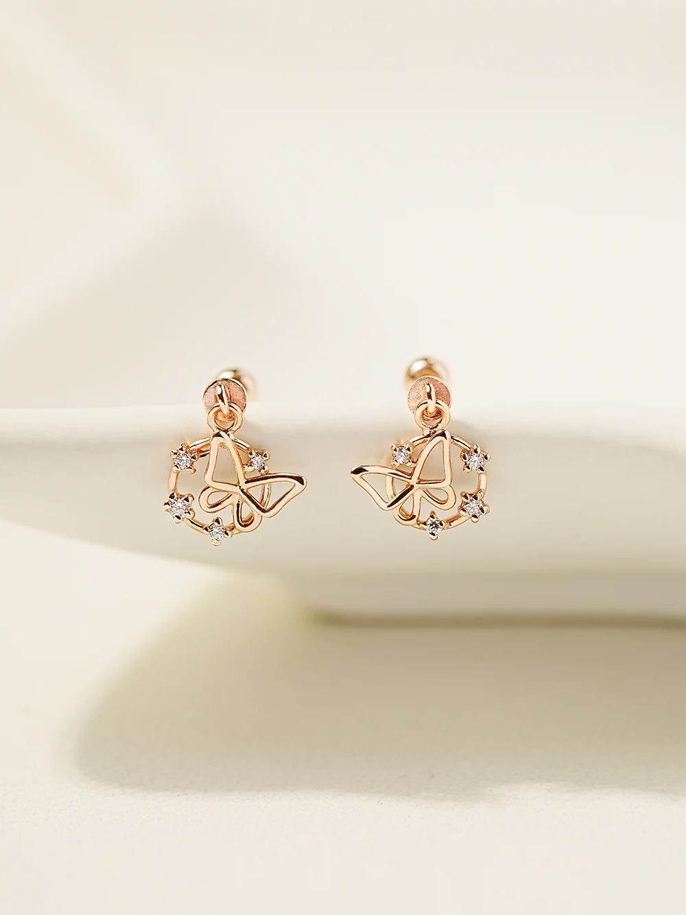 14K Gold Circle Cubic Butterfly Drop Cartilage Earring 20G