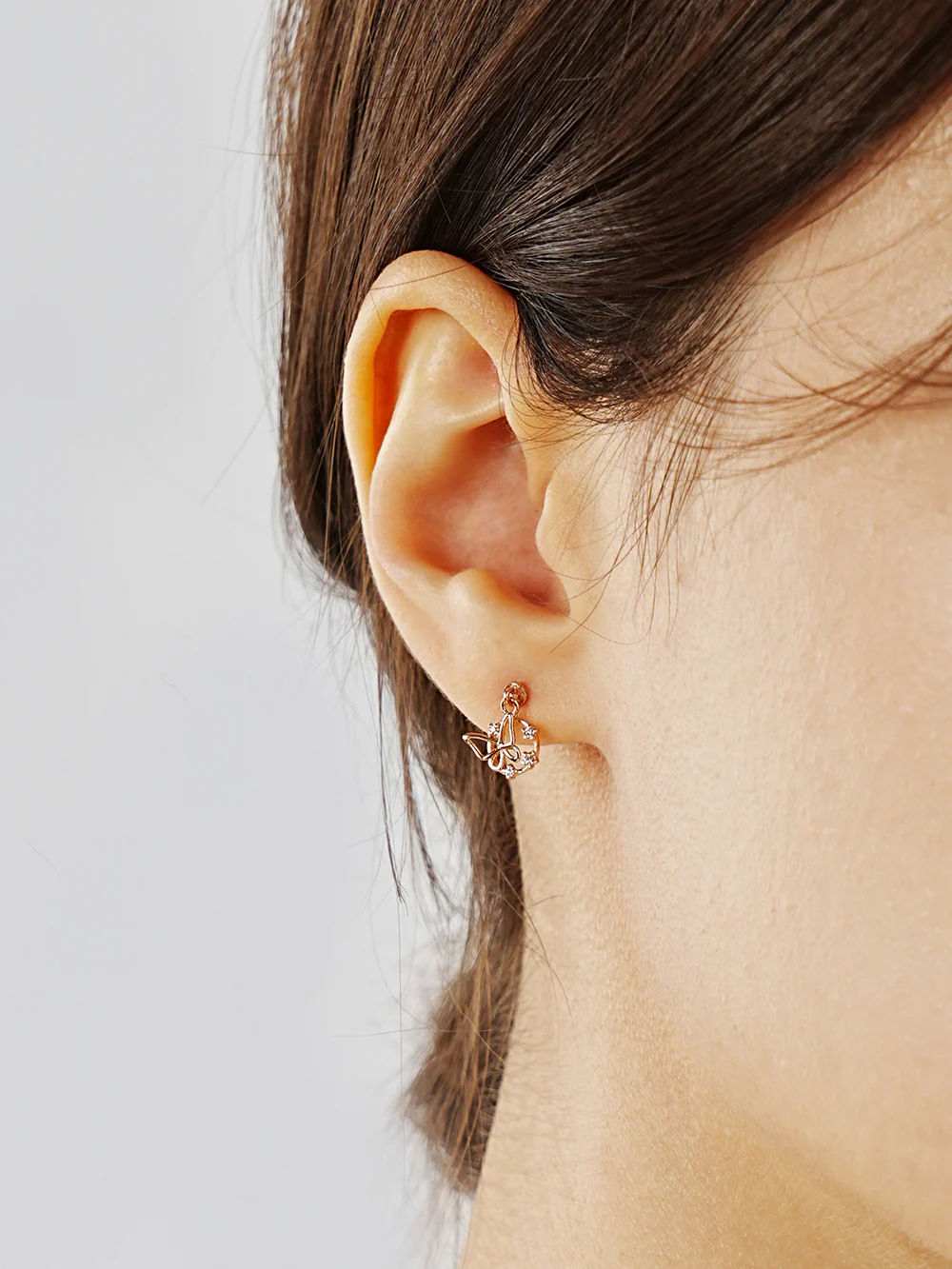 14K Gold Circle Cubic Butterfly Drop Cartilage Earring 20G - Image 2