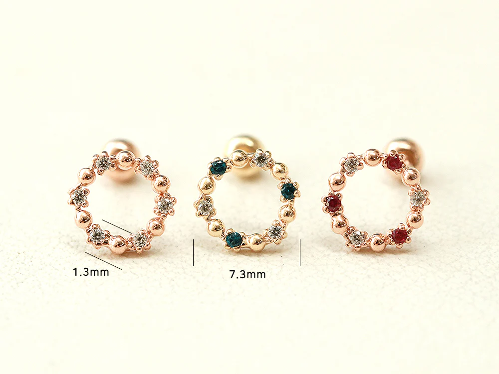 14K Gold Circle Cubic Cartilage Earring 20G18G - Image 11