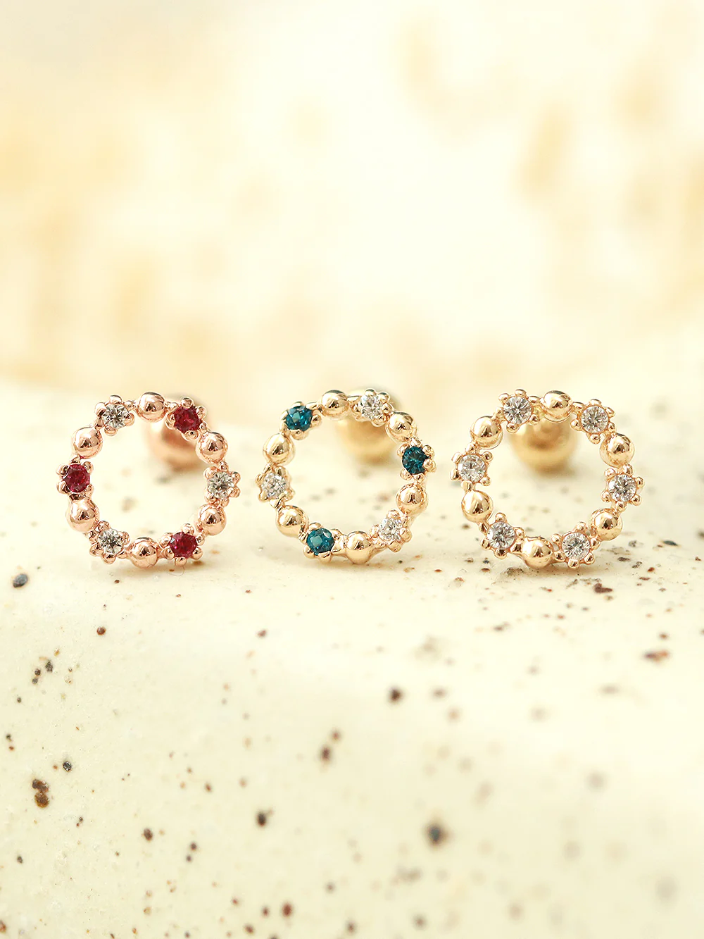 14K Gold Circle Cubic Cartilage Earring 20G18G - Image 2