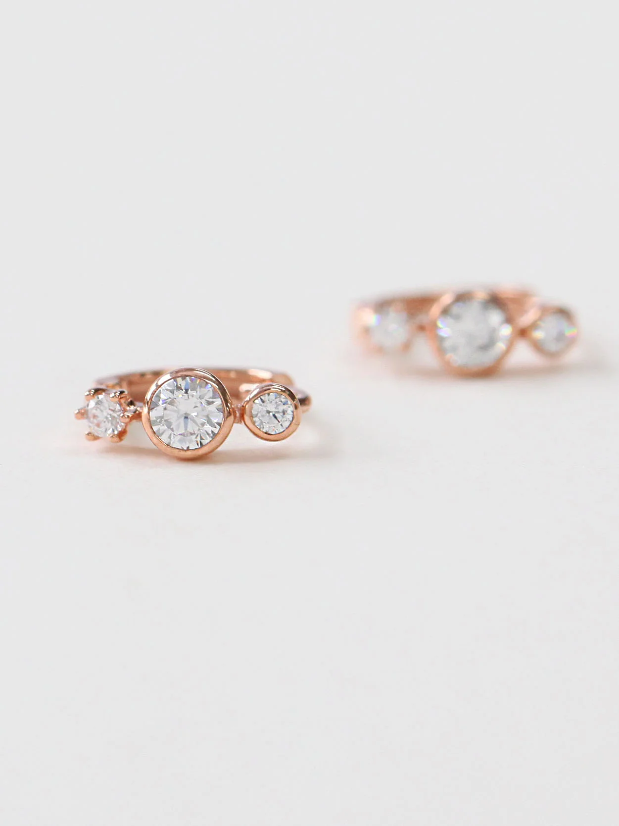 14K Gold Triple Circle Cubic Hoop Earring - Image 9