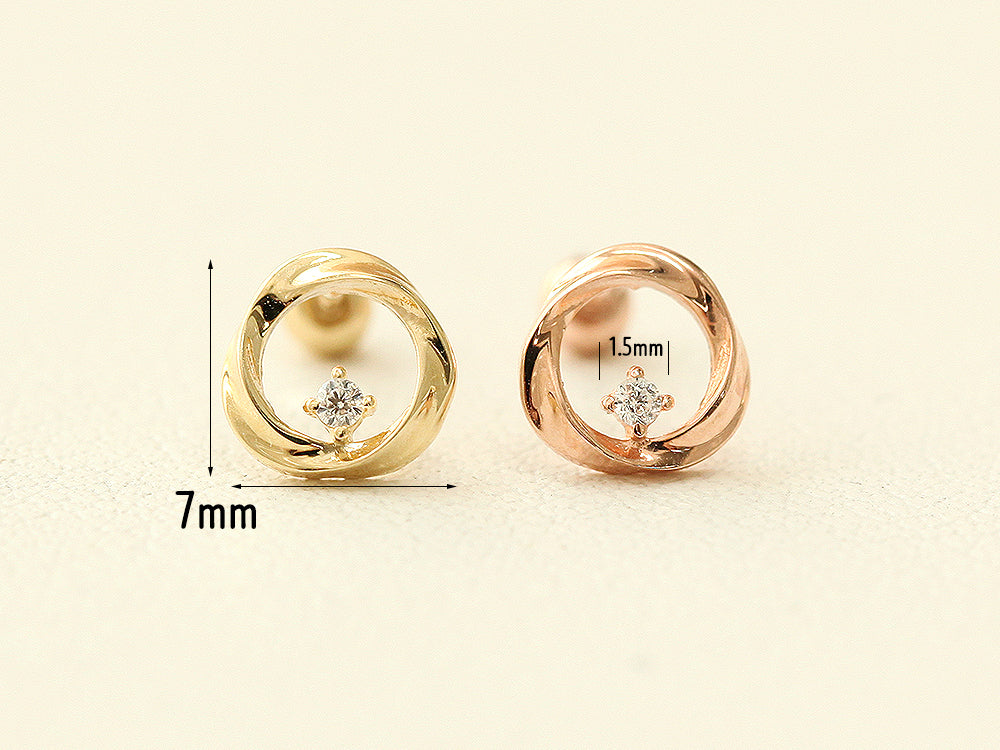 14K Gold Circle Cubic Cartilage Earring 20G - Image 8