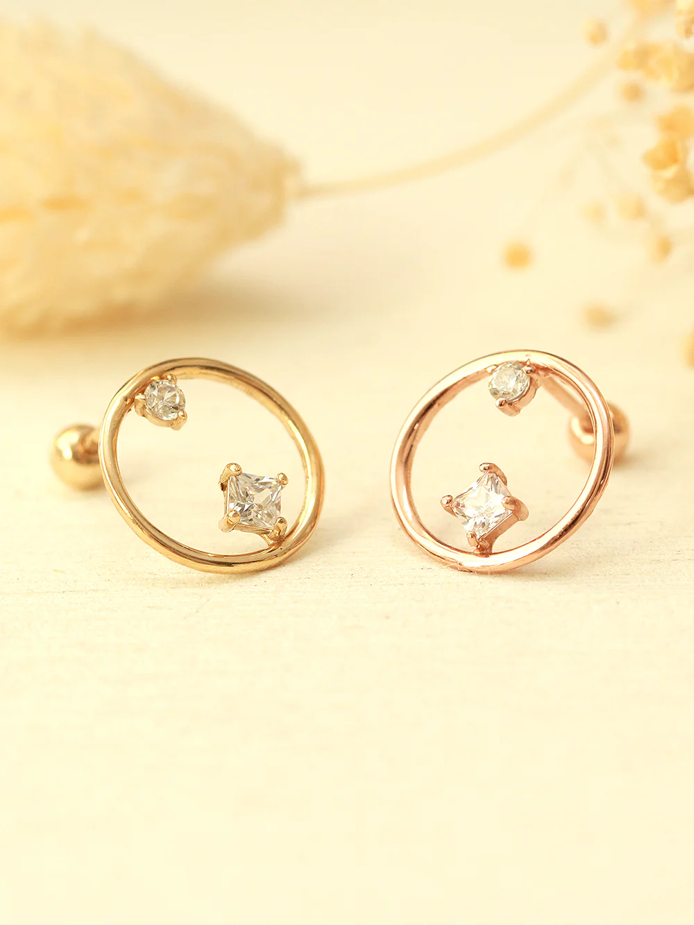 14K Gold Circle Point Cubic Cartilage Earring 20G18G - Image 3