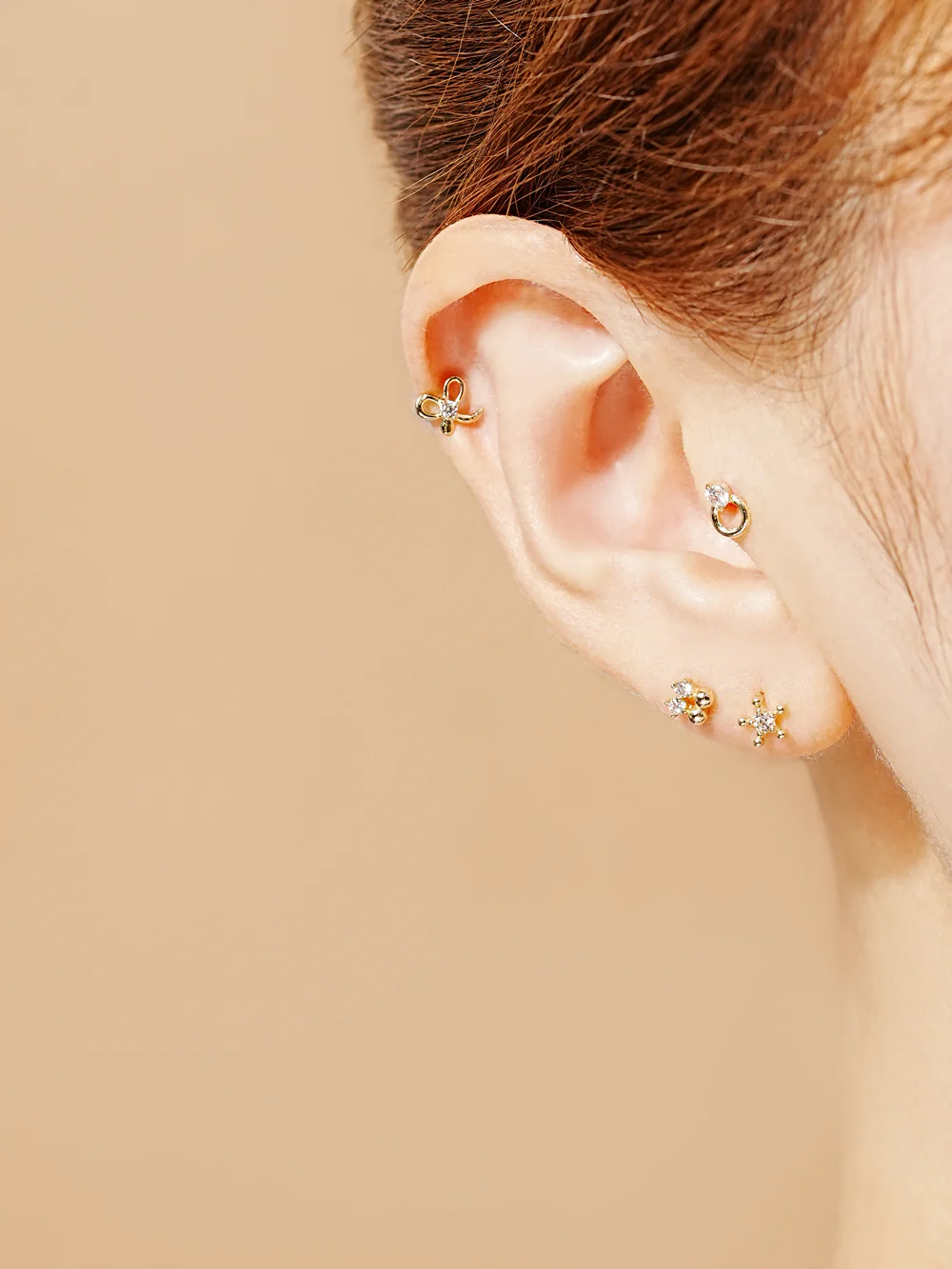 14K Gold Circle Star Cartilage Earring 20G - Image 4