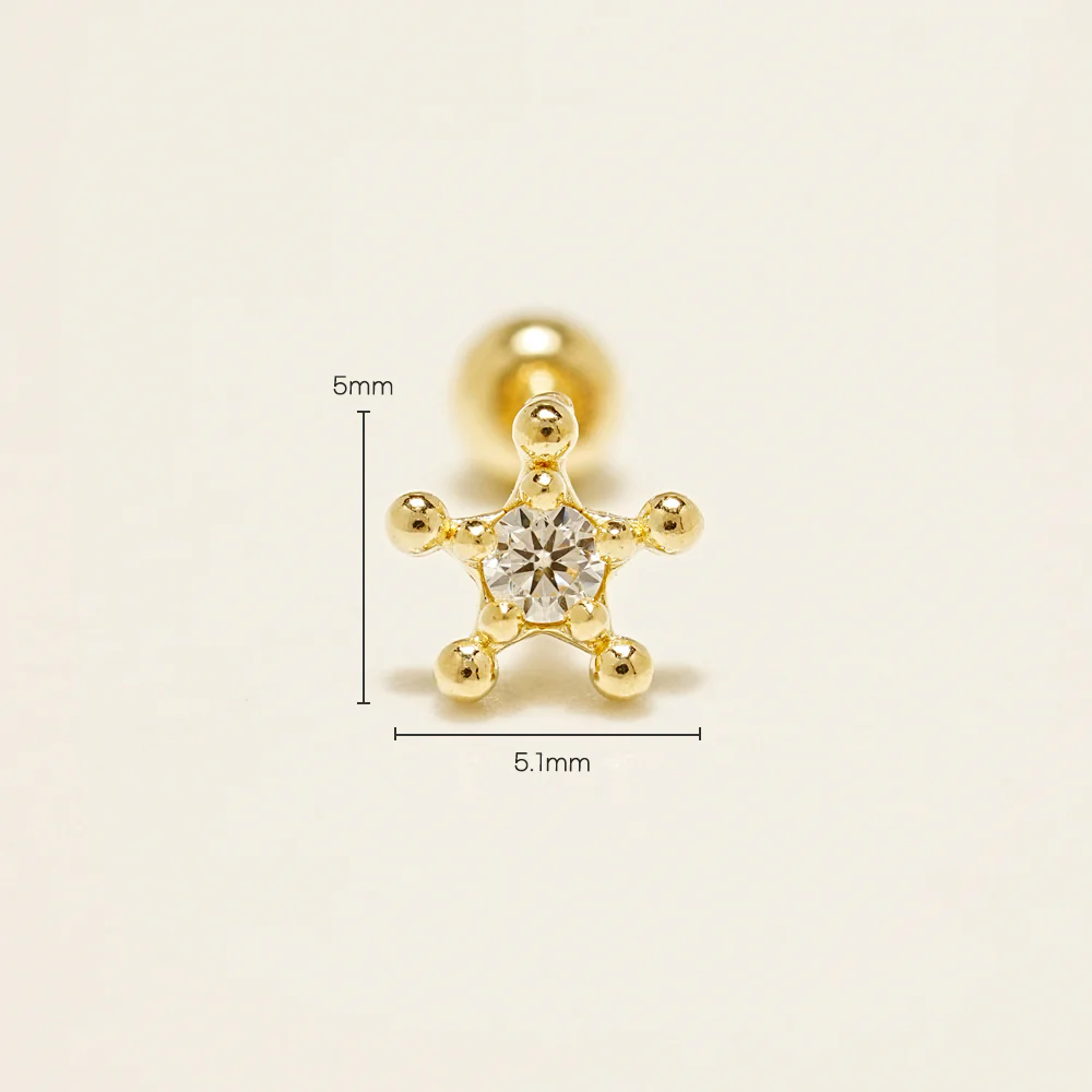 14K Gold Circle Star Cartilage Earring 20G - Image 6