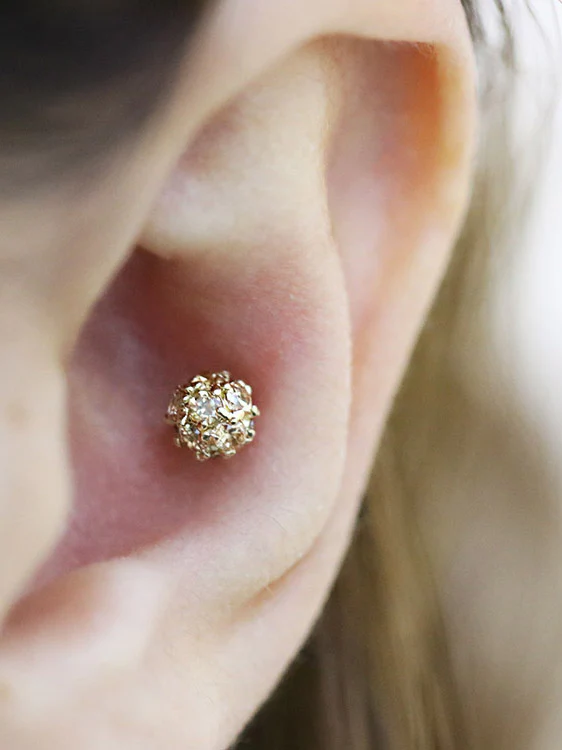 14K Gold Classic Cubic Ball Piercing 18G - Image 10