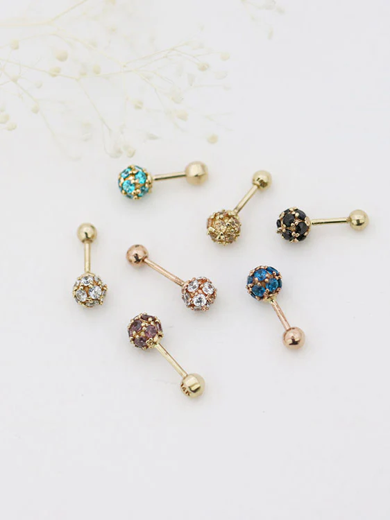 14K Gold Classic Cubic Ball Piercing 18G - Image 2