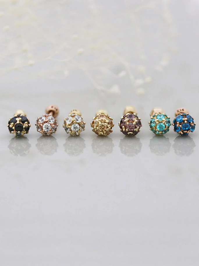 14K Gold Classic Cubic Ball Piercing 18G - Image 3