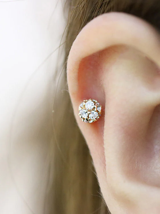 14K Gold Classic Cubic Ball Piercing 18G - Image 4