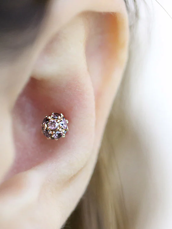 14K Gold Classic Cubic Ball Piercing 18G - Image 6