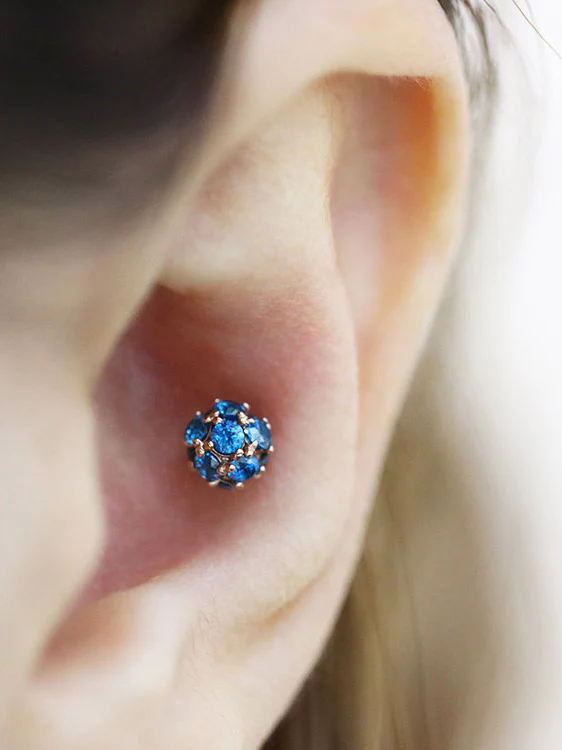 14K Gold Classic Cubic Ball Piercing 18G - Image 7