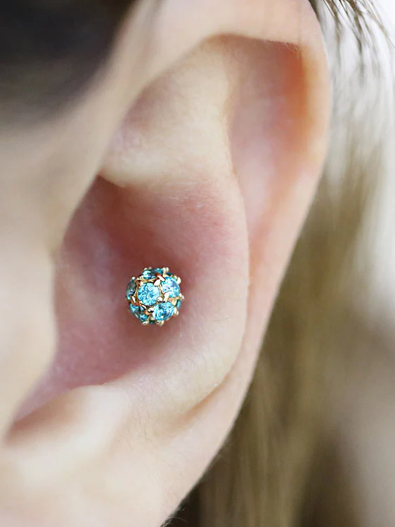 14K Gold Classic Cubic Ball Piercing 18G - Image 8
