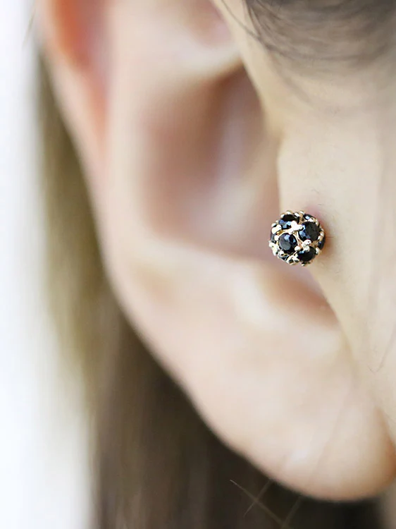 14K Gold Classic Cubic Ball Piercing 18G - Image 9