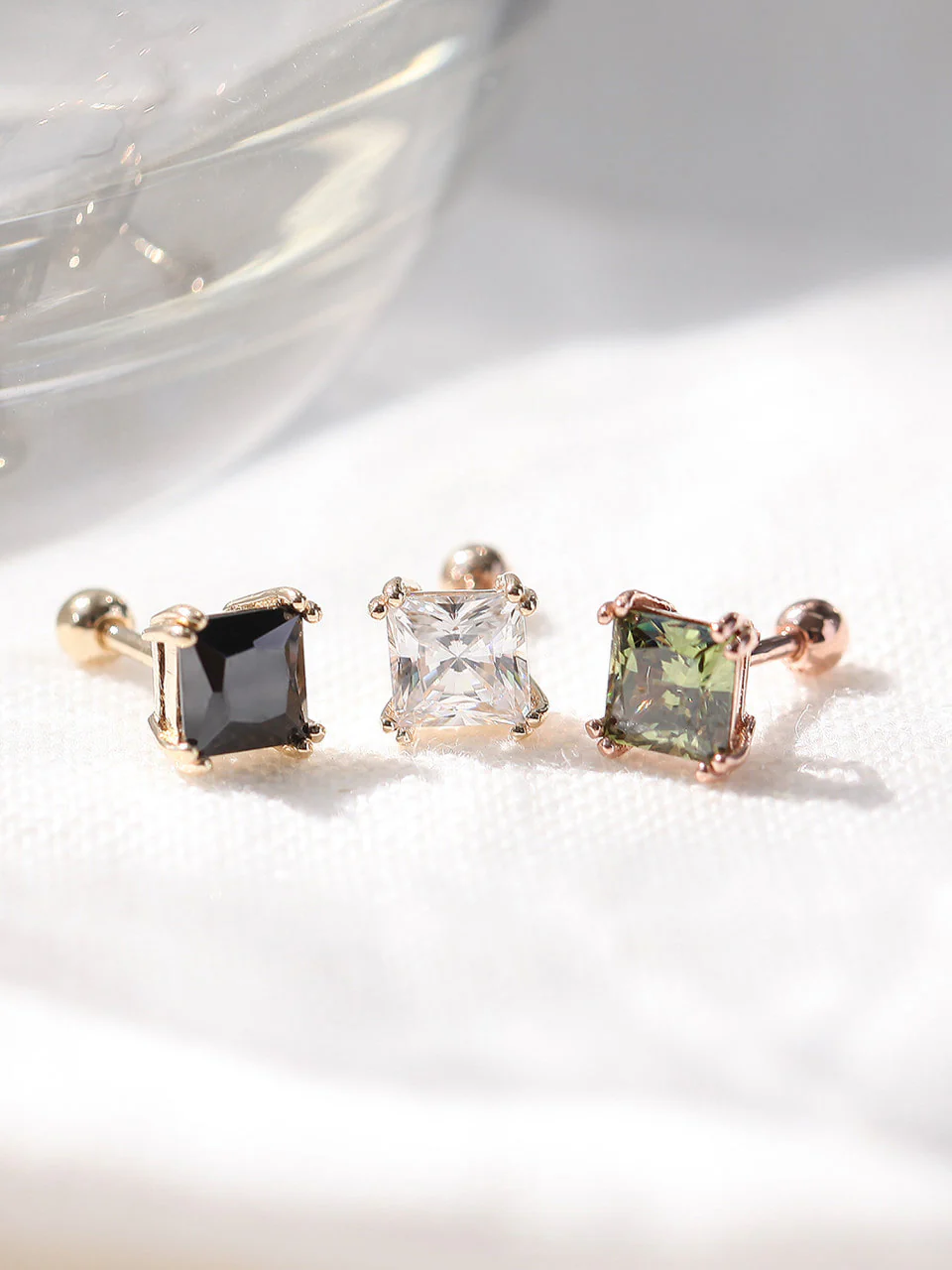 14K Gold Classic Square Cubic Cartilage Earring 18G16G - Image 3