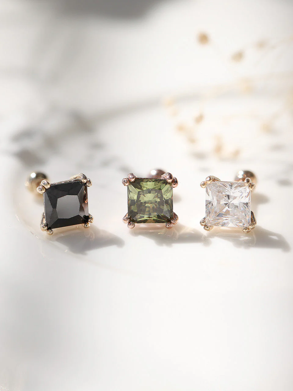 14K Gold Classic Square Cubic Cartilage Earring 18G16G - Image 4