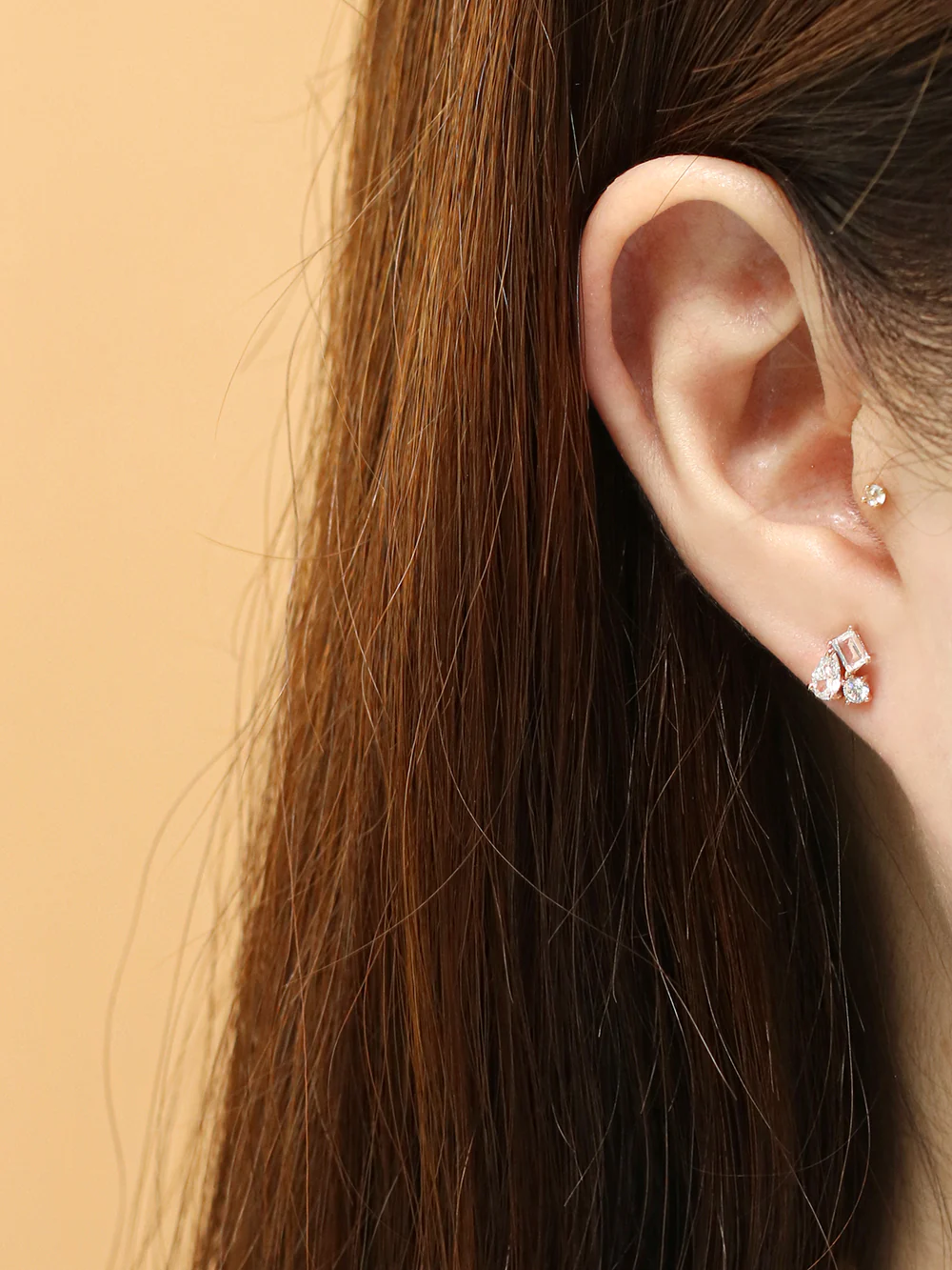 14K Gold Cluster Cubic Cartilage Earring 20G18G16G - Image 6