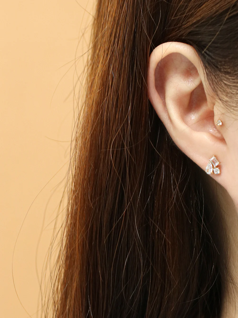 14K Gold Cluster Cubic Cartilage Earring 20G18G16G - Image 8