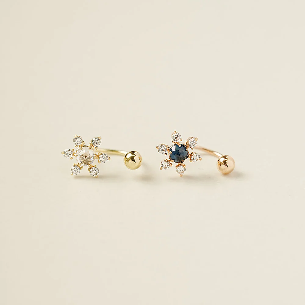 14K Gold Flower Rose-Cut Cubic Curve Piercing 20G - Image 3