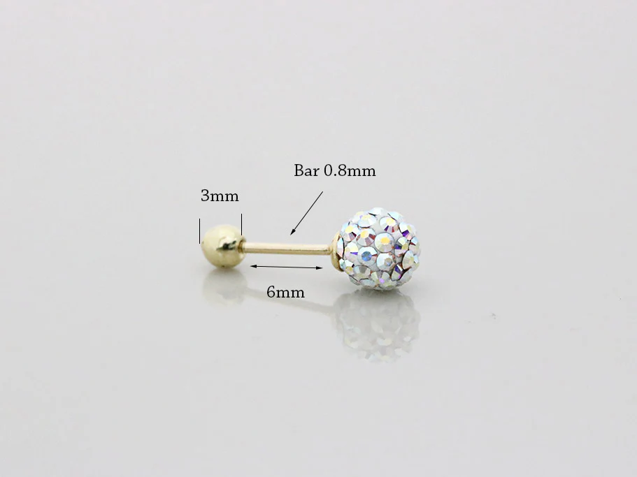 14K Gold Color Cubic Ball Cartilage Earring 20G - Image 13