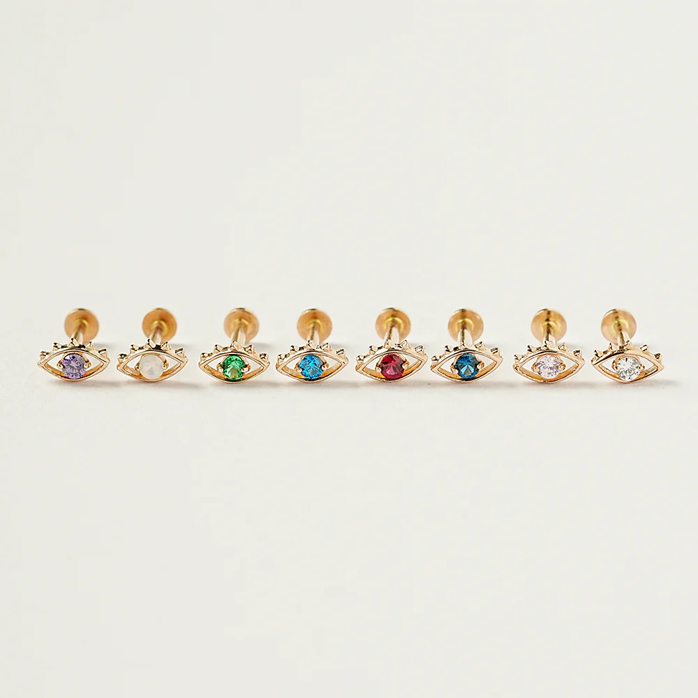 14K Gold Color Cubic Evil Eye Internally Threaded Labret Piercing 18G16G - Image 17