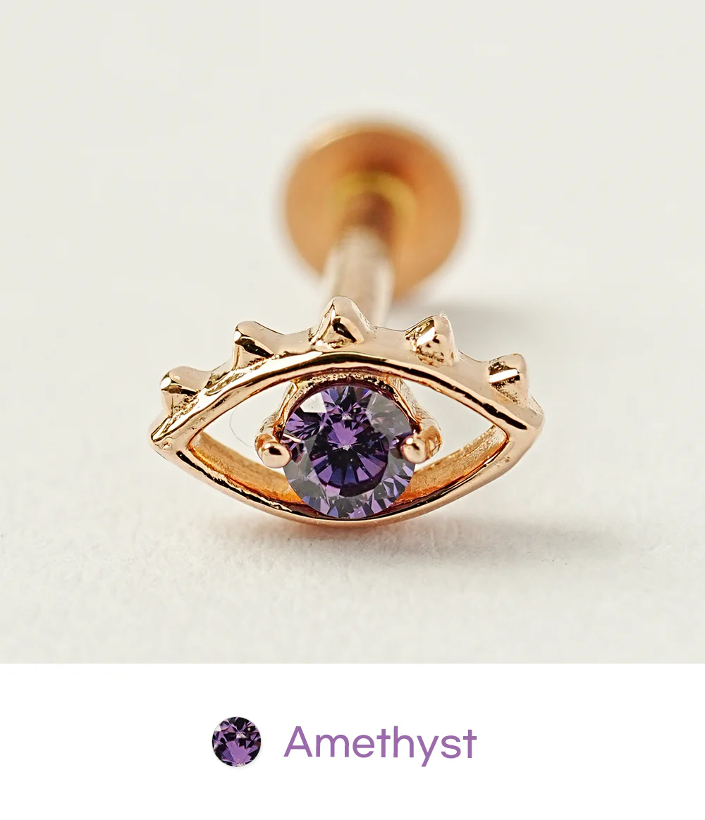 14K Gold Color Cubic Evil Eye Internally Threaded Labret Piercing 18G16G - Image 24
