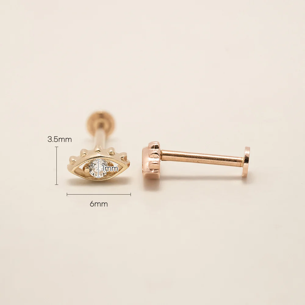14K Gold Color Cubic Evil Eye Internally Threaded Labret Piercing 18G16G - Image 31