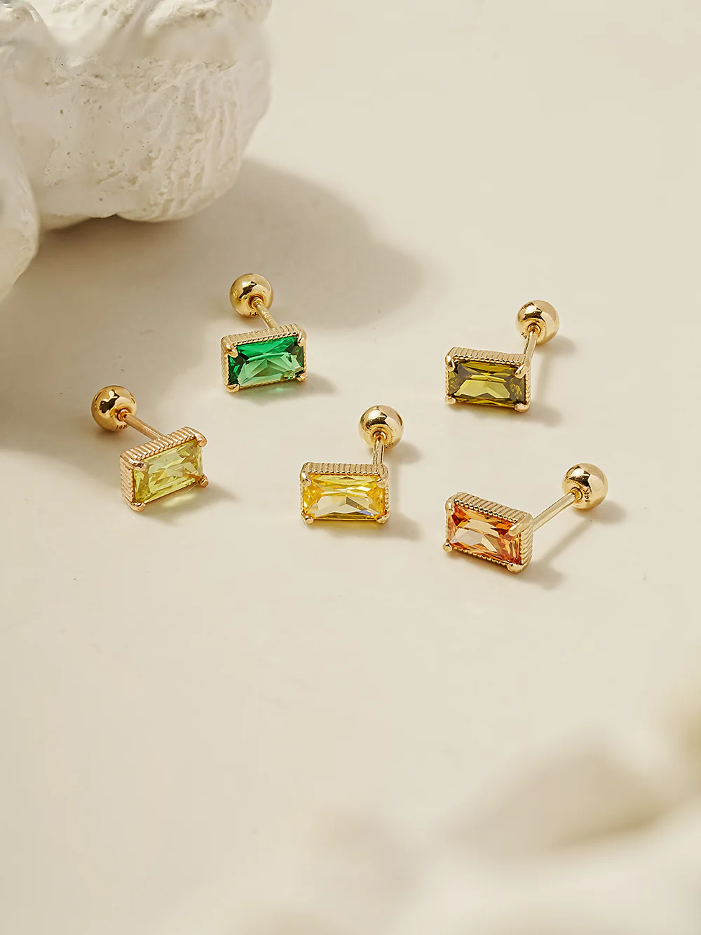 14K Gold Colorful Baguette CZ Cartilage Earring 20G18G16G - Image 11