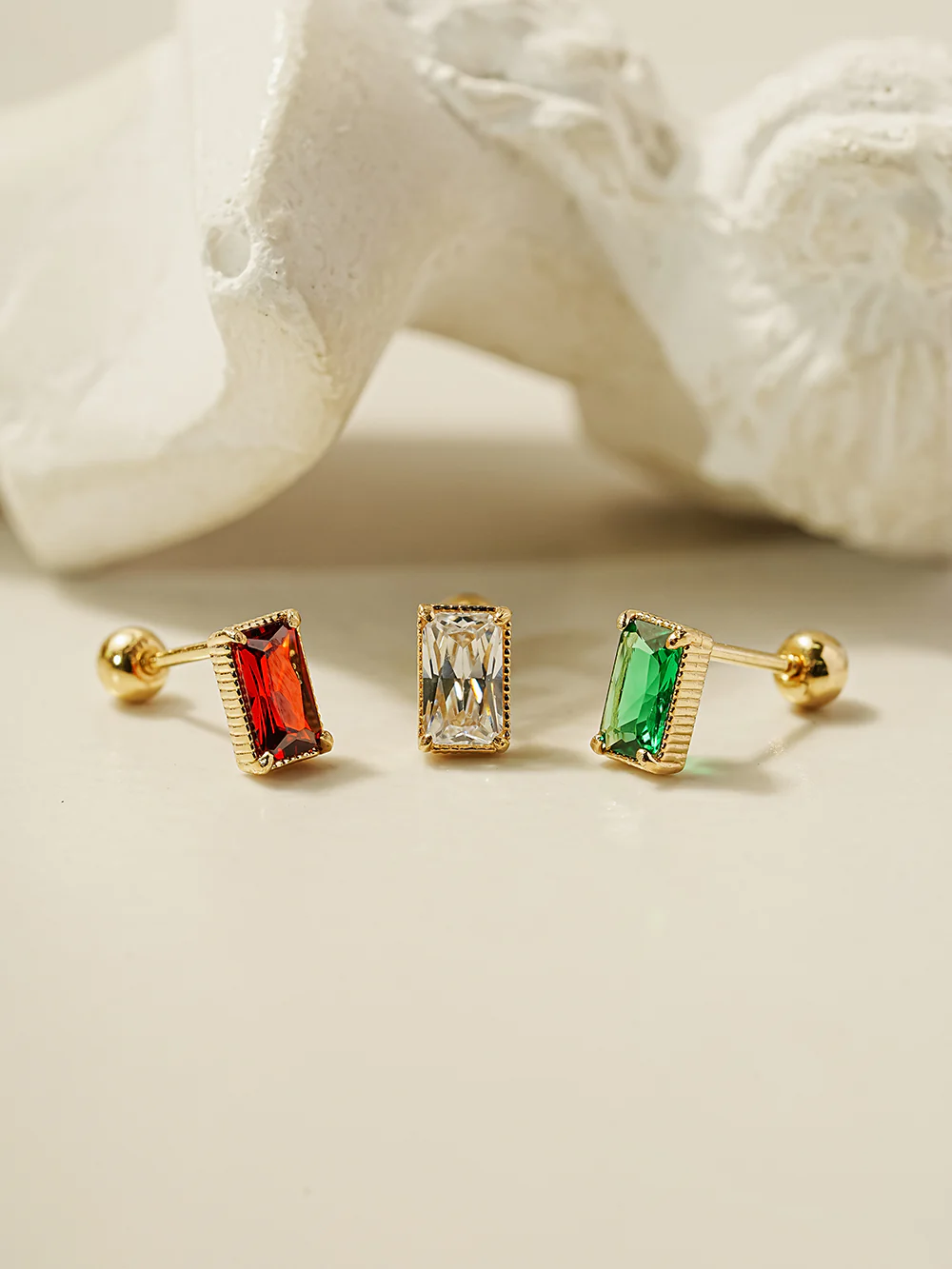 14K Gold Colorful Baguette CZ Cartilage Earring 20G18G16G - Image 13