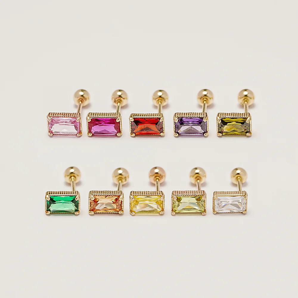 14K Gold Colorful Baguette CZ Cartilage Earring 20G18G16G - Image 17