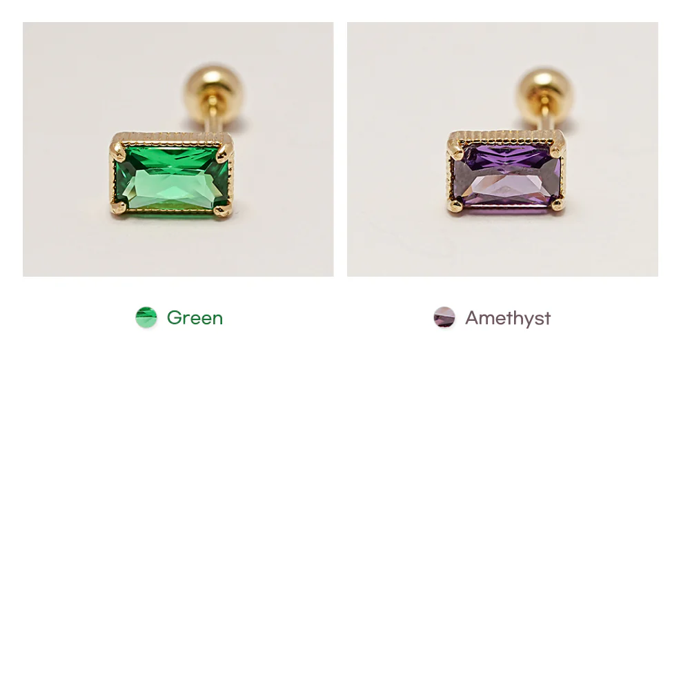 14K Gold Colorful Baguette CZ Cartilage Earring 20G18G16G - Image 20