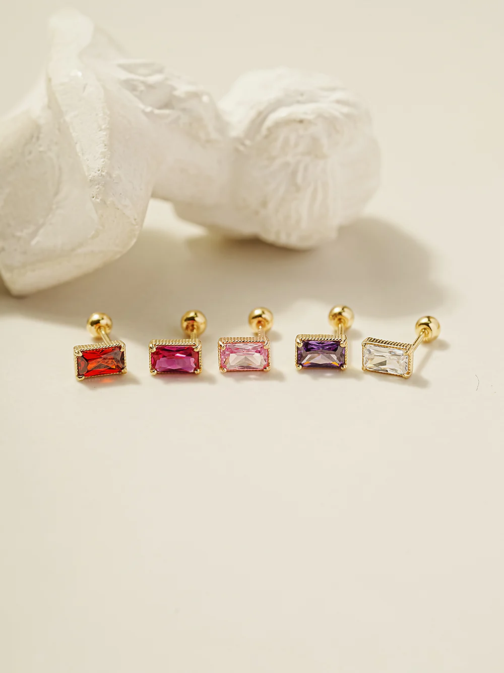 14K Gold Colorful Baguette CZ Cartilage Earring 20G18G16G - Image 5
