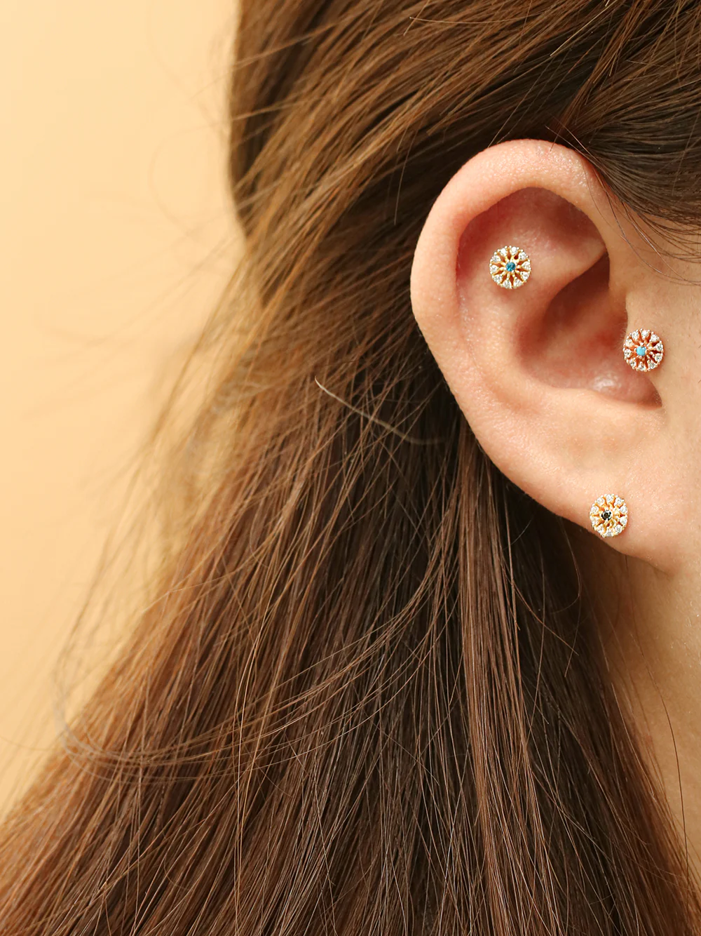 14K Gold Colorful Bling Cubic Cartilage Earring 20G18G16G - Image 2