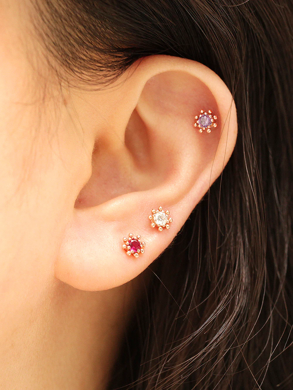 14K Gold Colorful Bubble Cubic Earring 20G18G16G - Image 2