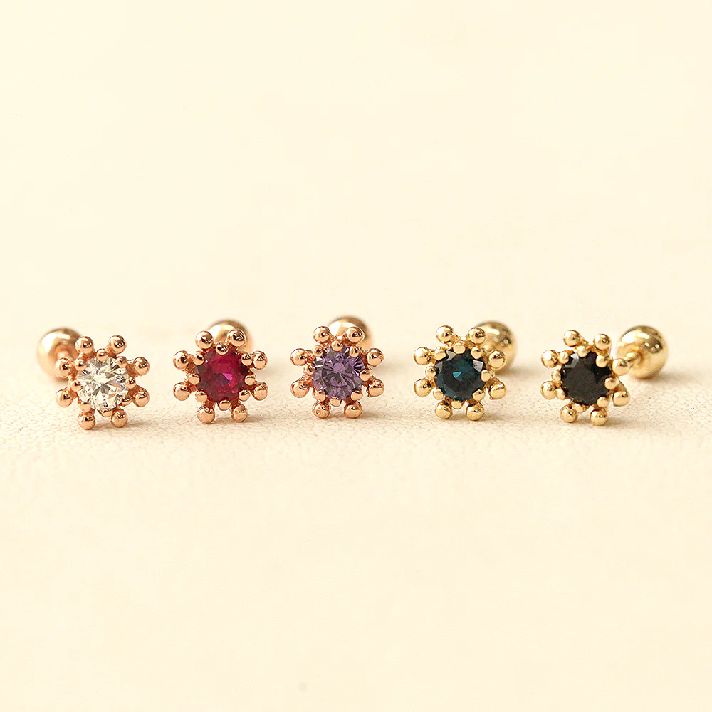 14K Gold Colorful Bubble Cubic Earring 20G18G16G - Image 9