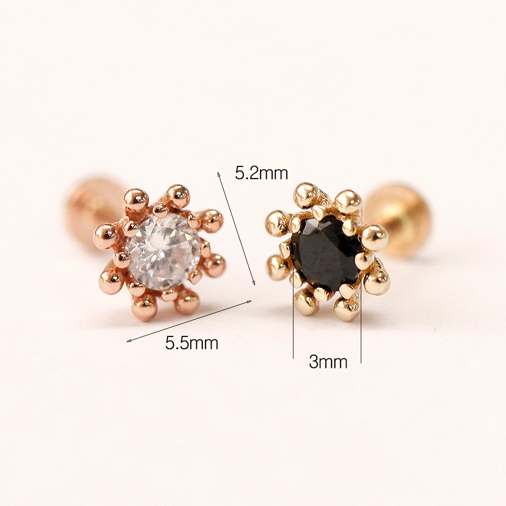 14K Gold Colorful Bubble Cubic Internally Threaded Labret Piercing 18G16G - Image 15