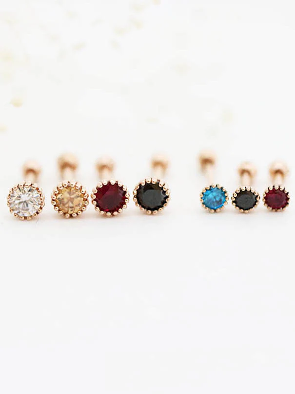 14K Gold Colorful Cubic Cartilage Earring 18G16G