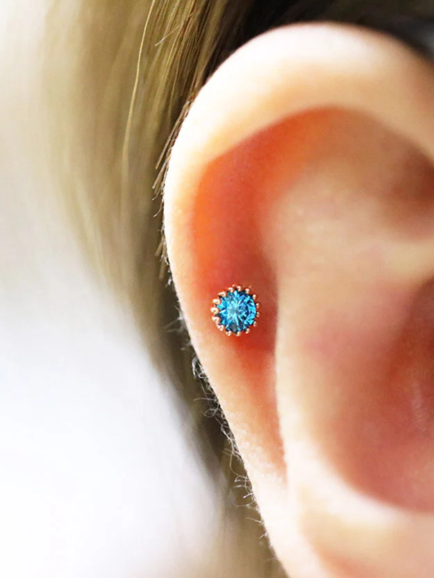 14K Gold Colorful Cubic Cartilage Earring 18G16G - Image 7