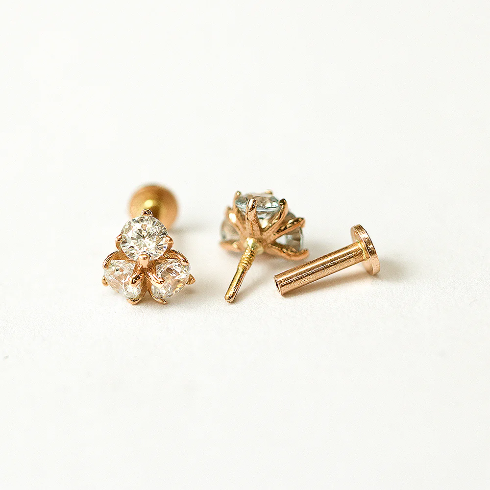 14K Gold Colorful Cubic Flower Internally Threaded Labret Piercing 18G16G - Image 14