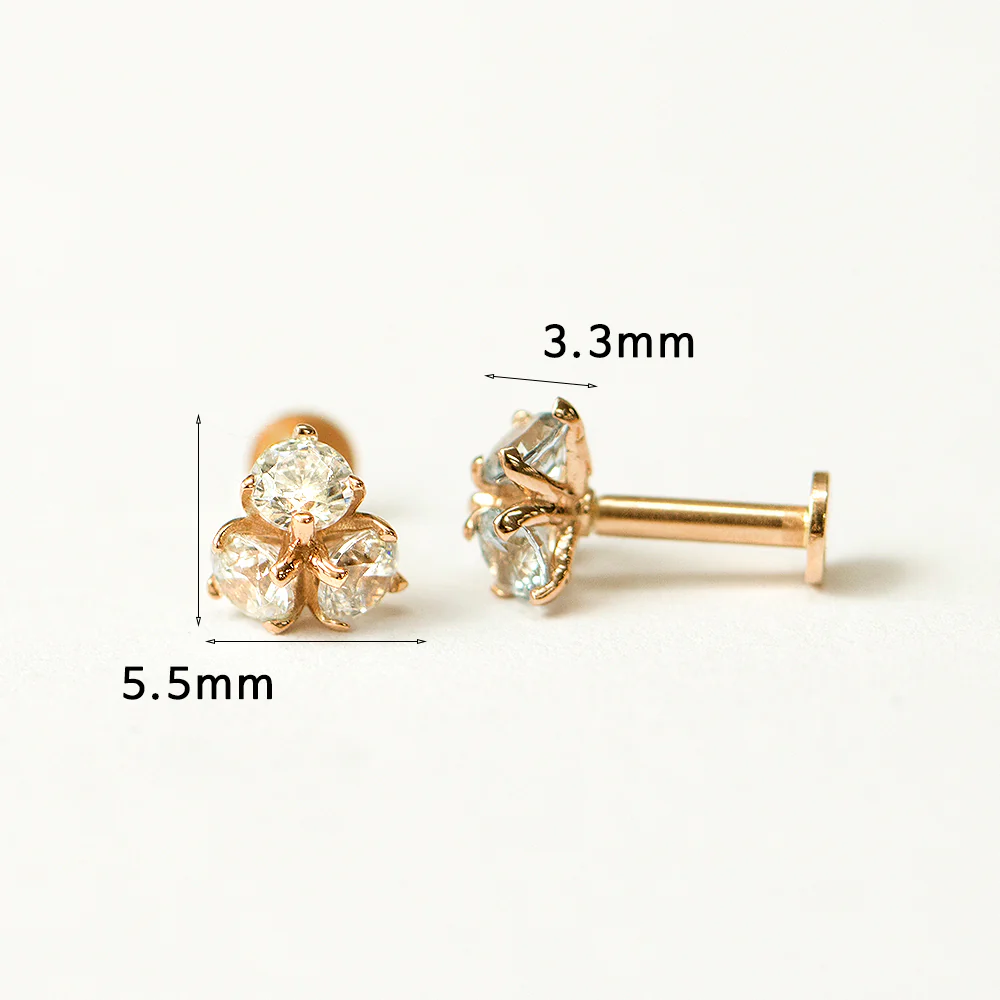 14K Gold Colorful Cubic Flower Internally Threaded Labret Piercing 18G16G - Image 15