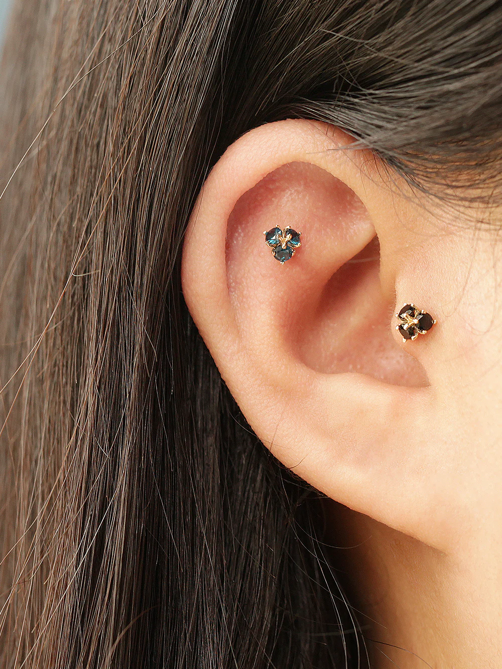 14K Gold Colorful Cubic Flower Internally Threaded Labret Piercing 18G16G - Image 2