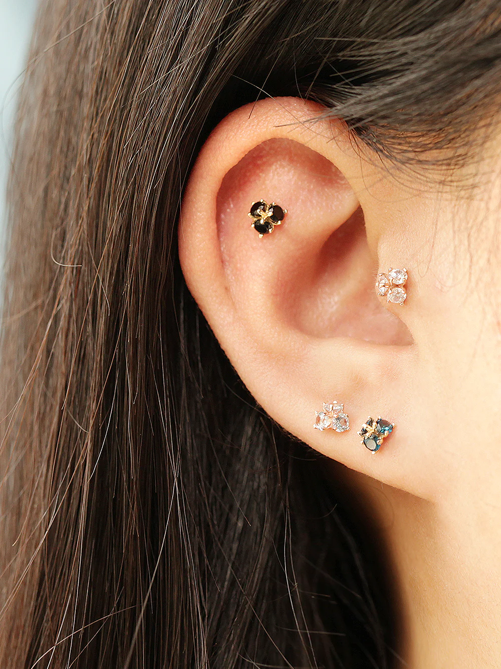 14K Gold Colorful Cubic Flower Internally Threaded Labret Piercing 18G16G - Image 4
