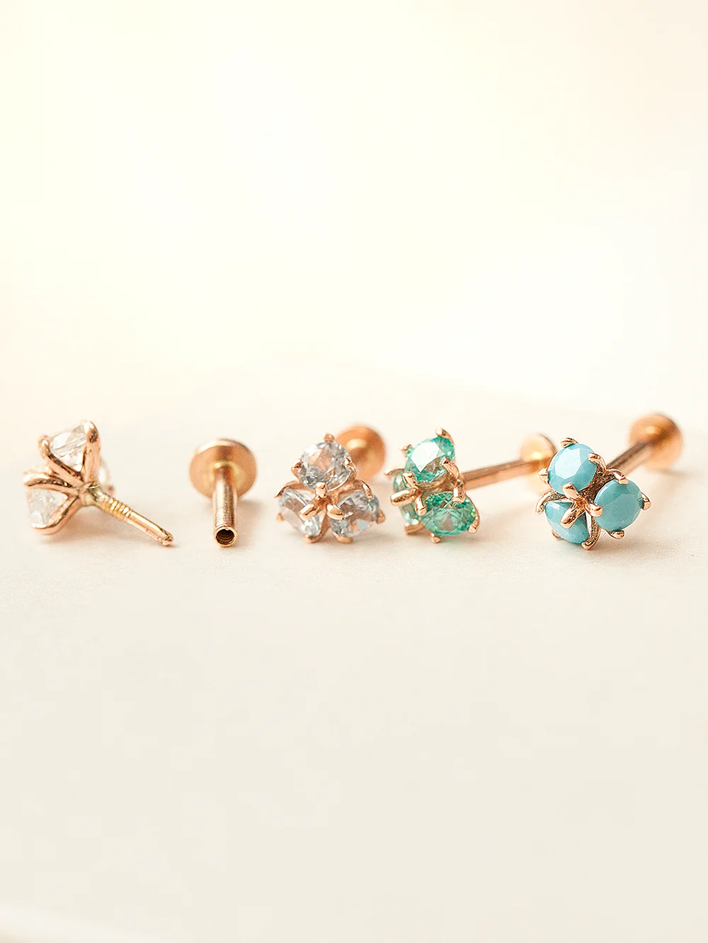 14K Gold Colorful Cubic Flower Internally Threaded Labret Piercing 18G16G - Image 5