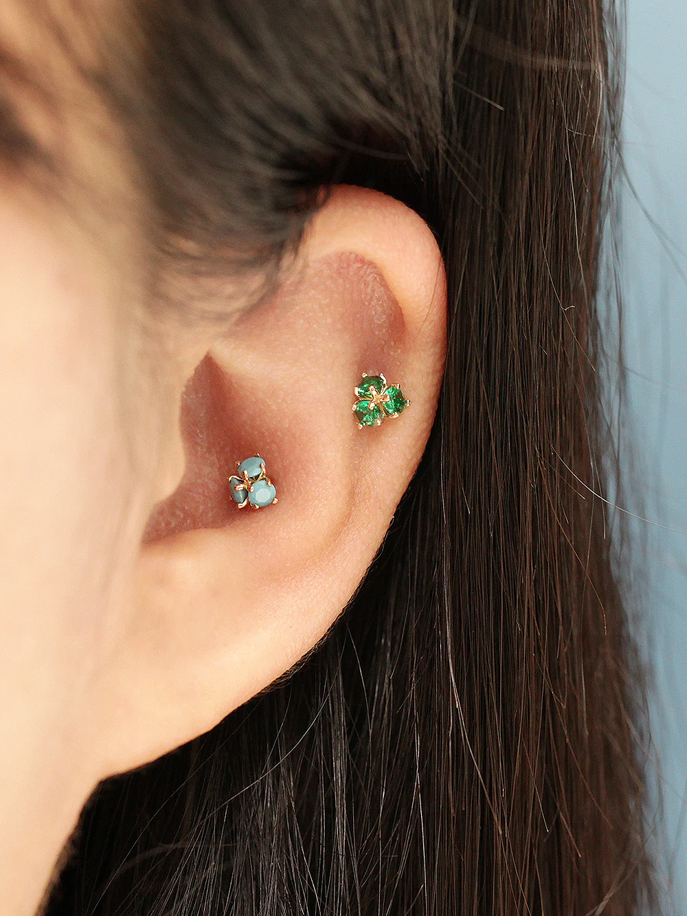 14K Gold Colorful Cubic Flower Internally Threaded Labret Piercing 18G16G - Image 6
