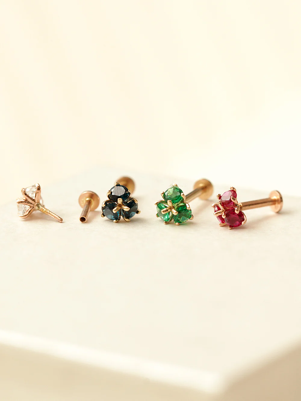 14K Gold Colorful Cubic Flower Internally Threaded Labret Piercing 18G16G - Image 7