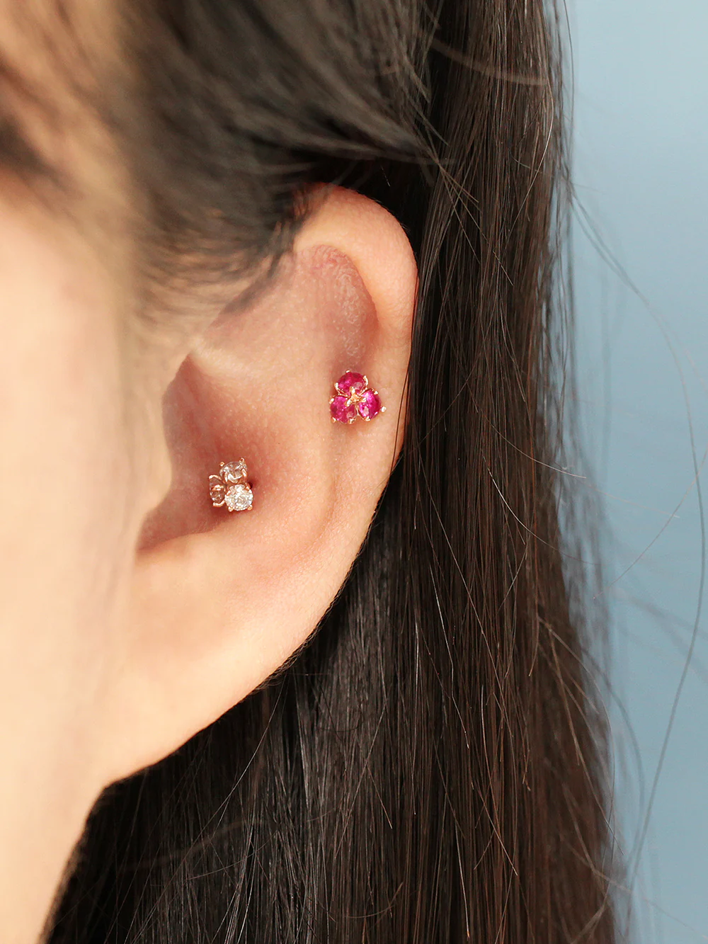14K Gold Colorful Cubic Flower Internally Threaded Labret Piercing 18G16G - Image 8