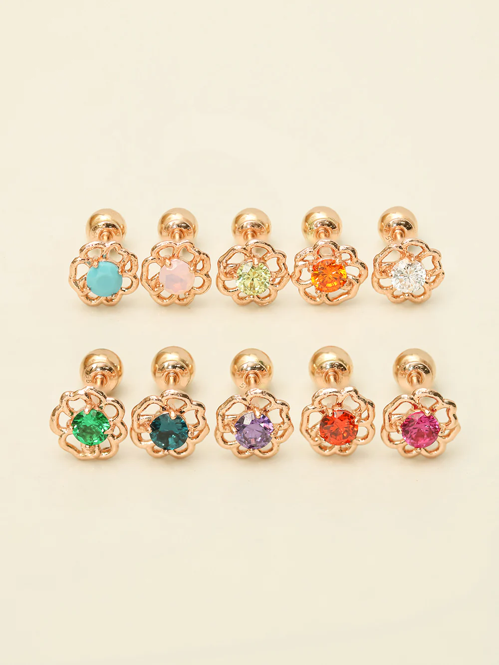 14K Gold Colorful Cubic Rose-mos Cartilage Earring 20G18G16G